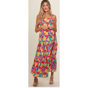 Storia Anthropologie Women Medium Multicolored Floral Low Back Tiered Midi Dress
